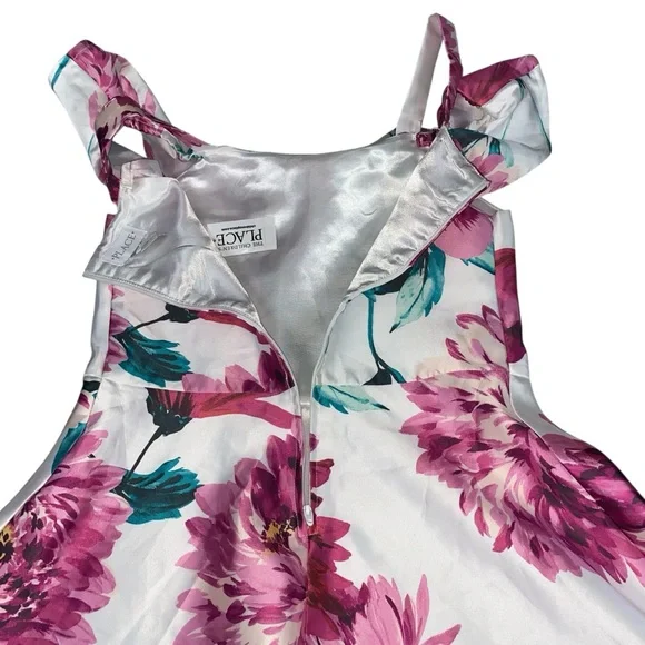 The Children's Place NWT Pink and White Floral Dress Off The Shoulder Size 14 - Picture 14 of 16
